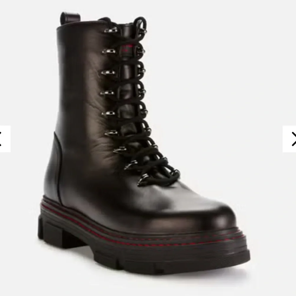 Kurt Kieger Black Leather Combat Boot with Red Stitching - Women